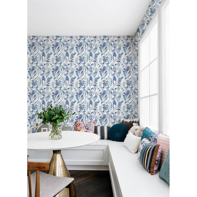 A-Street Prints Nathalie Blue Abstract Blooms Wallpaper