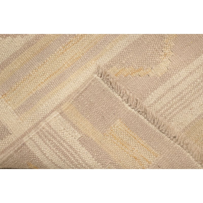 Hand Woven Oriental 100% Wool Carpet Southwestern Tribal Beige & Ivories Kilim Area Rug - 4' 2'' X 1' 10''
