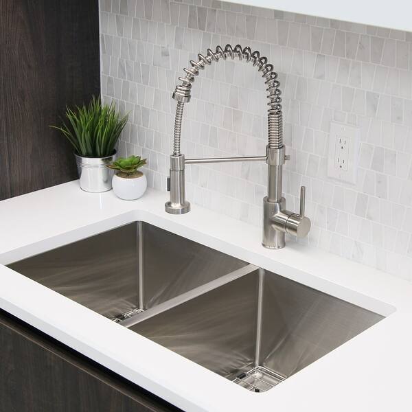 Single Handle Pull Down Sprayer Kitchen Faucet With Spring Design In Brushed Nickel
