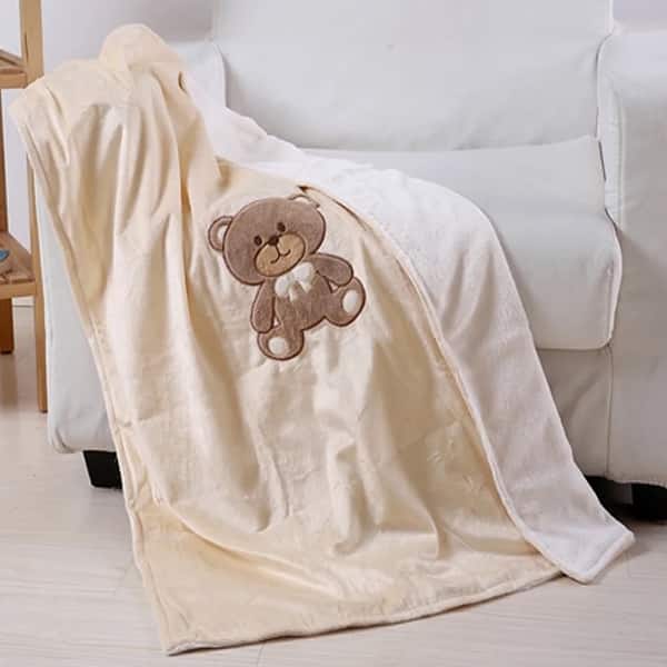 slide 2 of 3, Baby Receiving Blanket Nursery Soft Plush Print Teddy Bear Beige