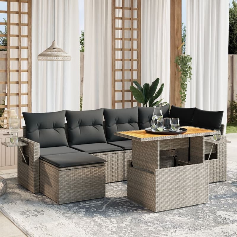 vidaXL Garden Sofa Set Grey PE Rattan Medium Adjustable Armrests - 21.7 x 39.4 x 28.7