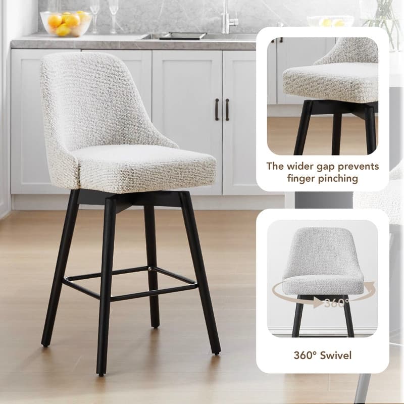Rachel Upholstered Counter Height Swivel Barstool with Back Set of 2