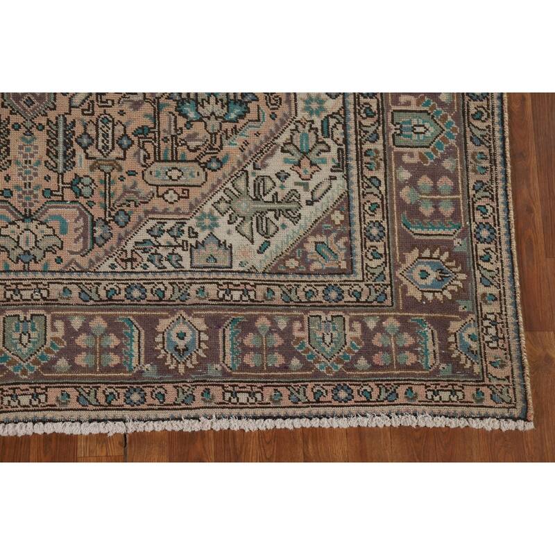 Geometric Tabriz Vintage Persian Area Rug Handmade Peach Wool Carpet - 6'5" x 9'5"