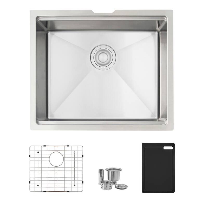 STYLISH 22 inches Workstation Single Bowl Undermount 16 Gauge Stainless Steel Kitchen Sink with Built in Accessories Handmade