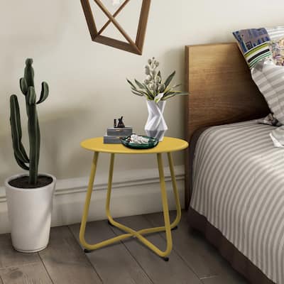 Outdoor Side Table, 18'' Small Round Side Table with Adjustable Fee