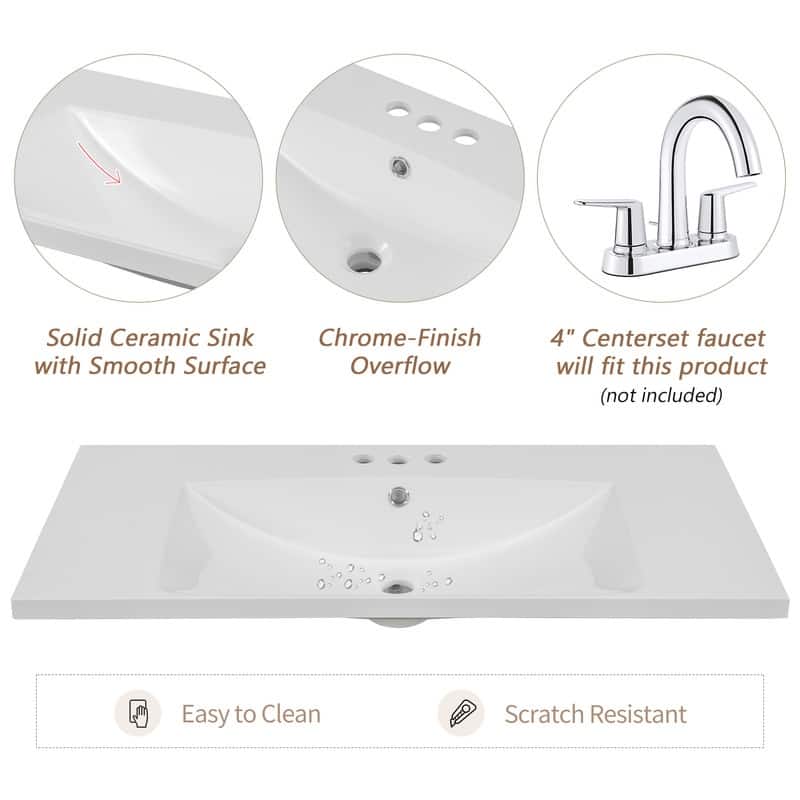 36" Bathroom Vanity with Ceramic Sink, One Cabinet and Three Drawers