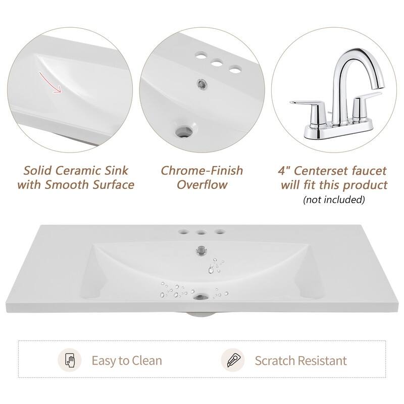 36" Bathroom Vanity with/without Sink, Bathroom Vanity Cabinet with 2 Cabinets and Drawers, Open Shelf, Solid Wood Frame