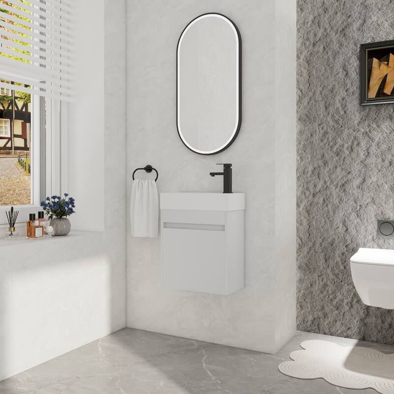 GDFStudio - Ellis Modern 18" Floating Wall-Mounted Bathroom Vanity with White Resin Sink