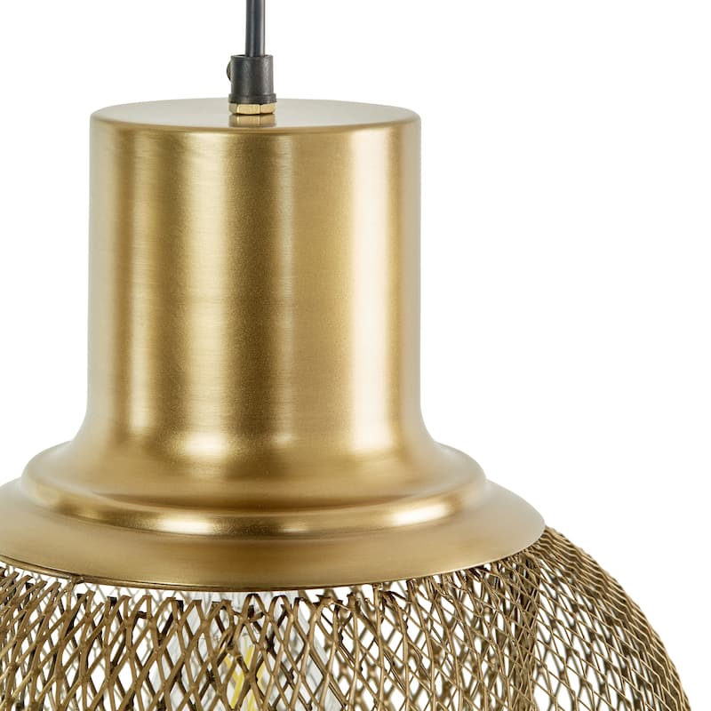 River of Goods Gold Metal Mesh Cylinder 12-Inch Pendant Light with Adjustable Hanging Cord - 12'' x 12'' x 80''