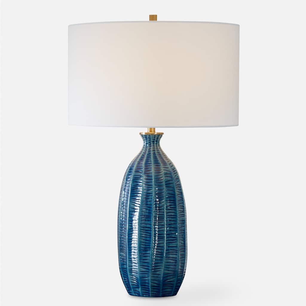 Ceramic Table Lamp with White Round Shade - 28.75" - Blue