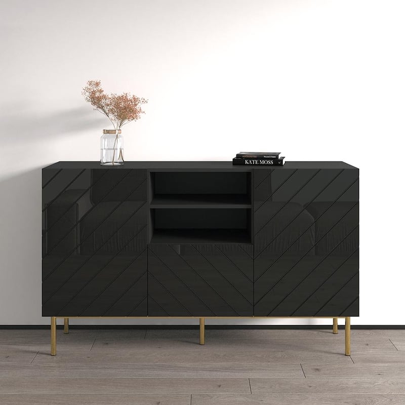 Meble Furniture Abeto 59" Modern Sideboard Buffet - High Gloss Front with Matte Body, European Made Storage Cabinet Credenza