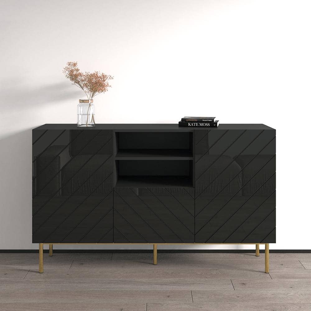 Meble Furniture Abeto 59" Modern Sideboard Buffet - High Gloss Front with Matte Body, European Made Storage Cabinet Credenza