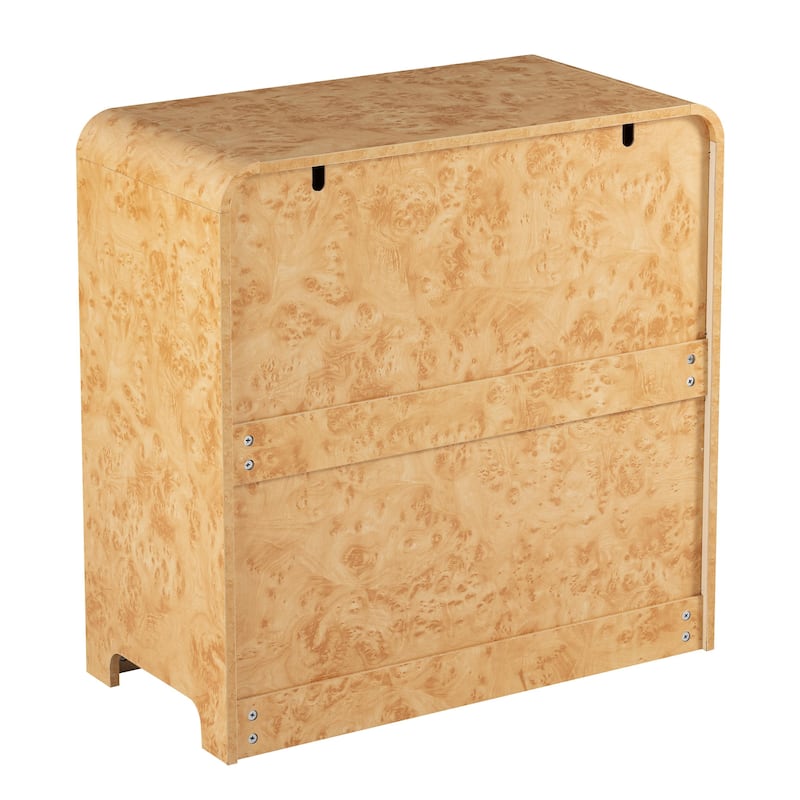 COZAYH Farmhouse Wood Nightstand, Rounded Edge Modern & Mid-Century Dresser, Burl Wood Finish in Natural