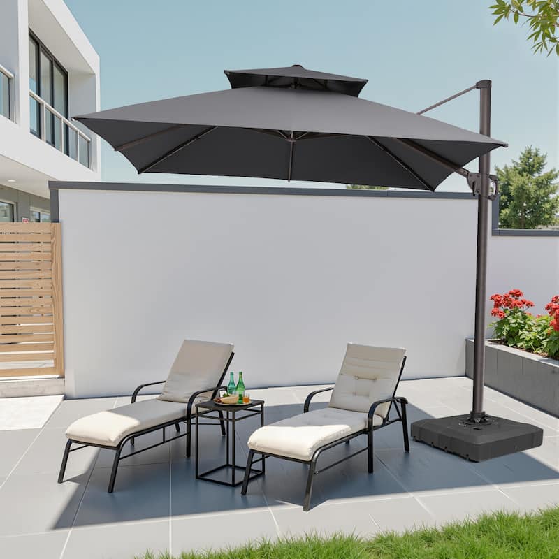 Pellebant 10 X 10 Ft Outdoor Patio Cantilever Offset Umbrella with Double Top - Dark Gray