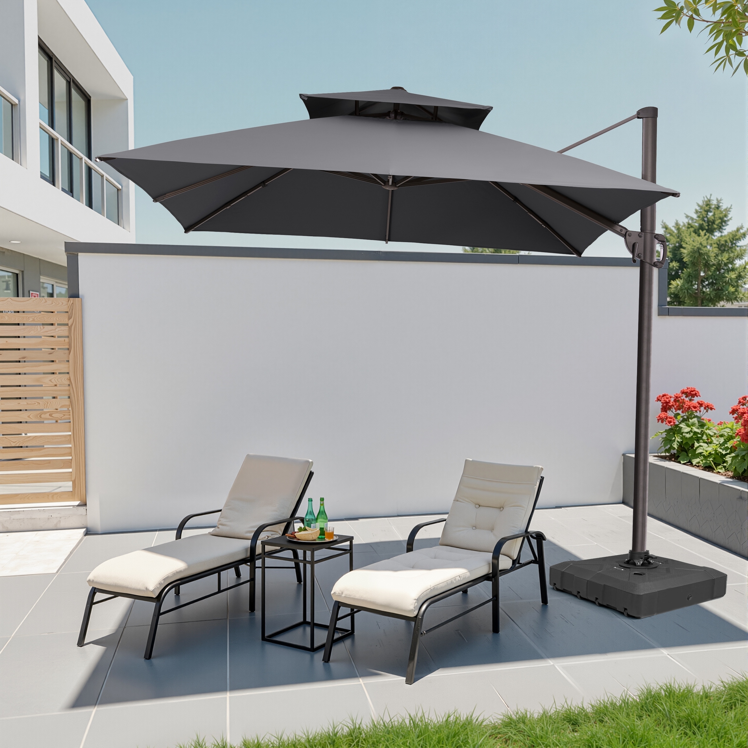 Pellebant 10 X 10 Ft Outdoor Patio Aluminum Cantilever Offset Umbrella with Double Top