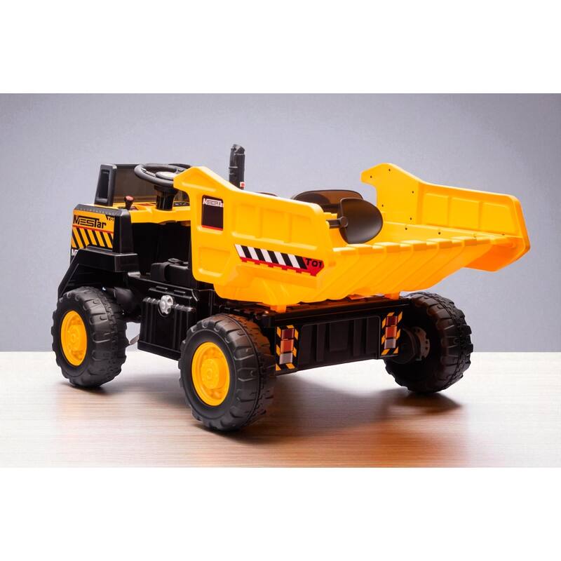 24V 2-Seater Ride On Dump Truck for Kids with Remote Control, Bluetooth, LED Lights & Music, Yellow Toy Vehicle