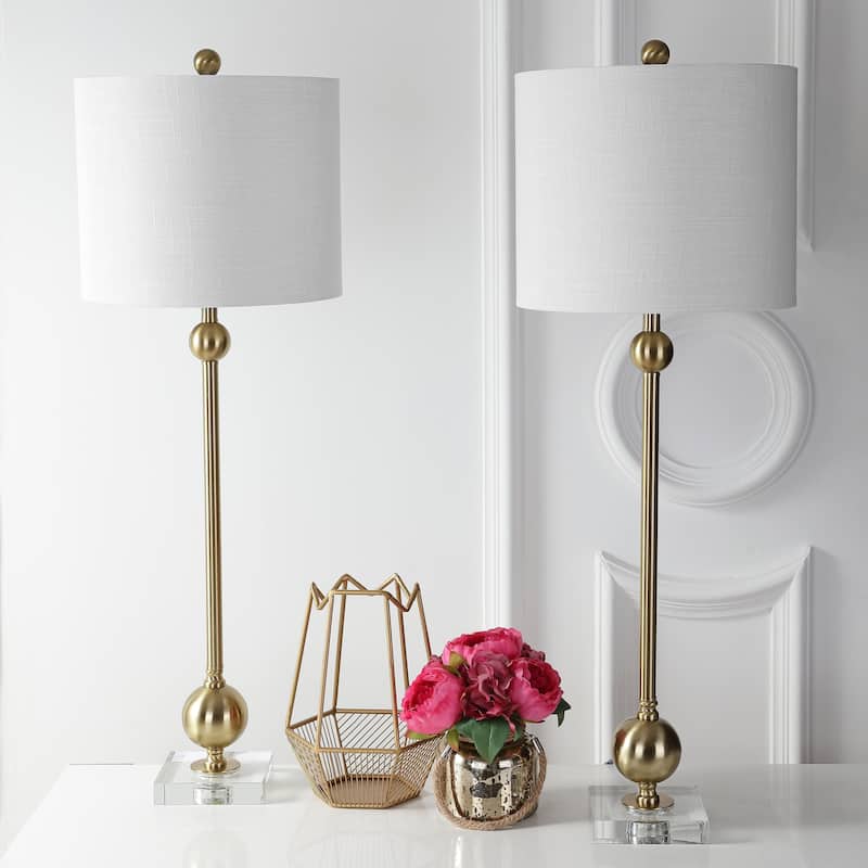 Aria 34" Metal LED Table Lamp, Brass with Crystal Base (Set of 2) by JONATHAN Y