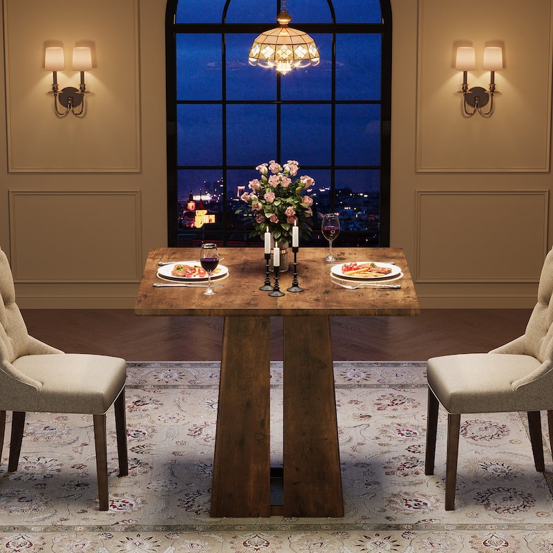 31.5'' Rustic Wooden Square Dining Table with Pedestal Base
