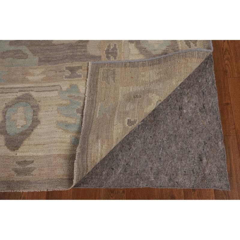 Oushak Turkish Area Rug Hand-Knotted Transitional Beige Wool Carpet - 6'2"x 8'11"