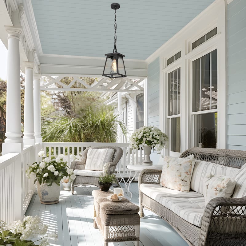 Modern Farmhouse Outdoor Pendant Rippled Glass Lantern Pendant Light