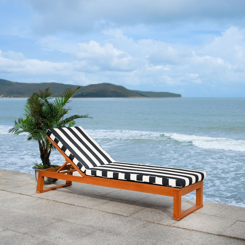 SAFAVIEH Outdoor Kaliyah Solid Wood Chaise Lounge Chair - 25Wx81Dx37H