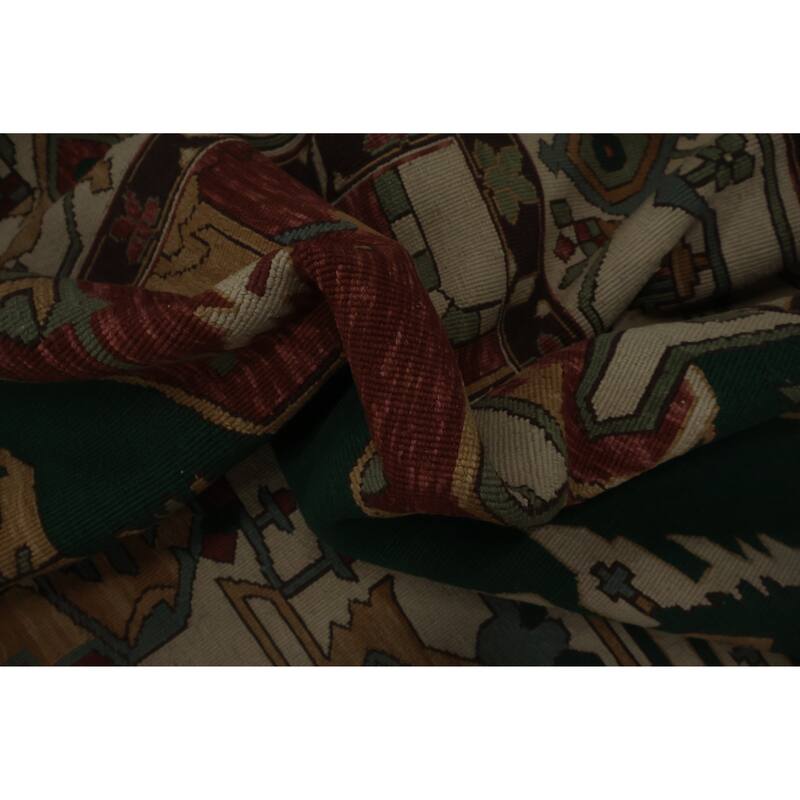 Hand Knotted Oriental 100% Wool Carpet Traditional Medallion Green Sumak Area Rug - 9' 9'' X 7' 11''