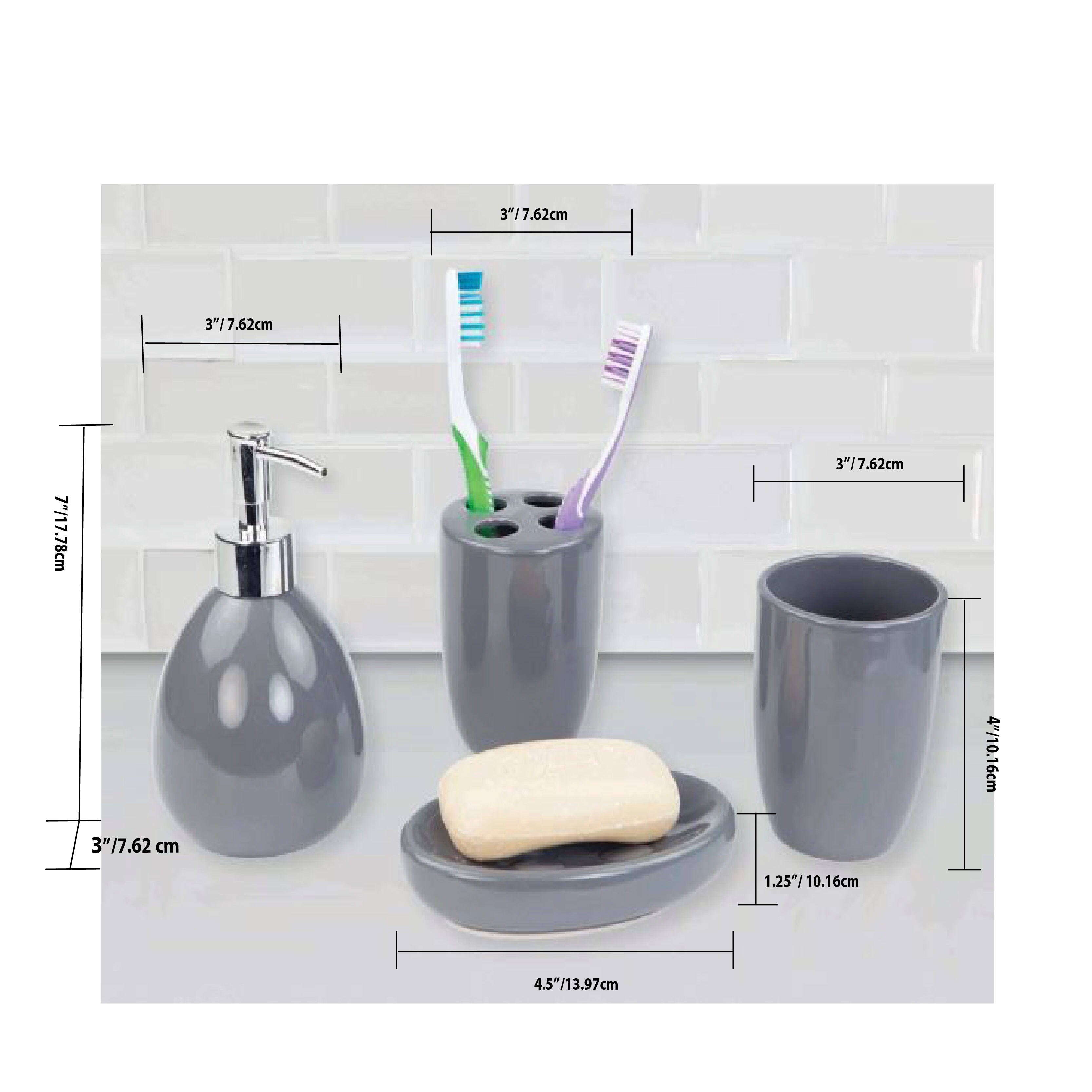 4 Piece Bath Accessory Set, Grey - Overstock - 28110699