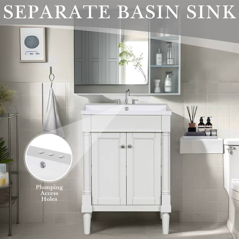 24'' Bathroom Vanity with Top Sink, 2-Tier Modern Bathroom Storage Cabinet