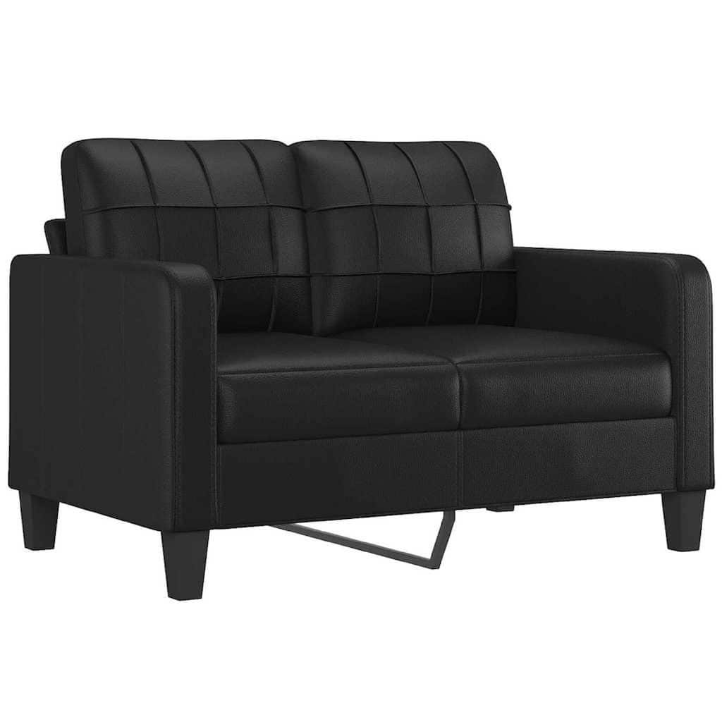 Otis 2 Seater Sofa, Tufted Plush Black Faux Leather Cushions, 54 Inch