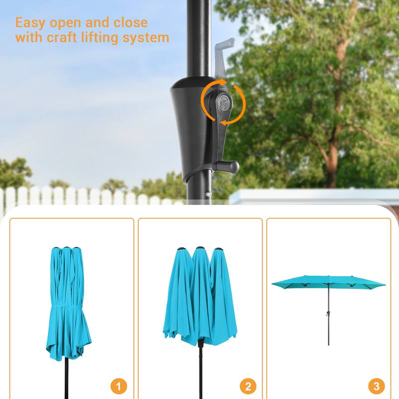 LIVOOSUN 10 x 6.5Ft Large Double-Sided Rectangular Outdoor Patio Market Umbrella with Crank, Gray