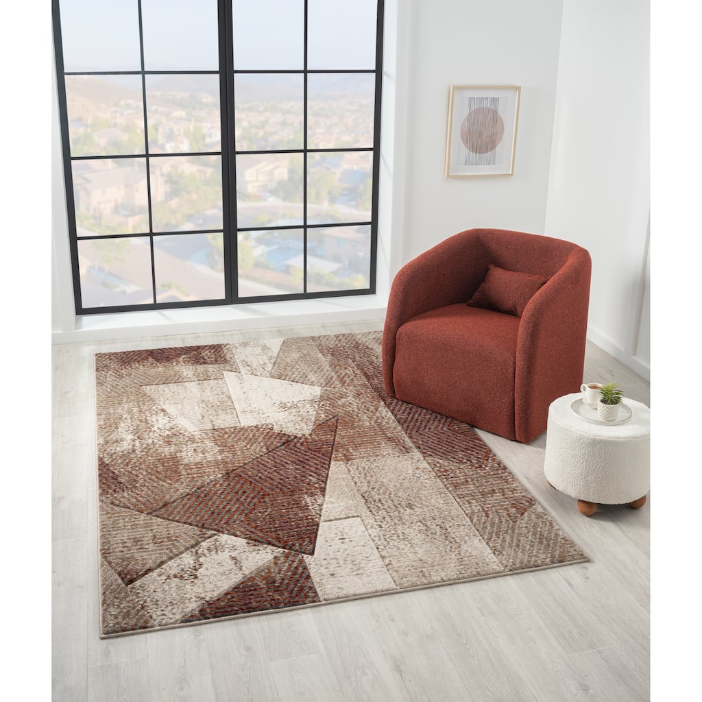 Alexia Collection Geometric Red/Brown Indoor Abstract Area Rug