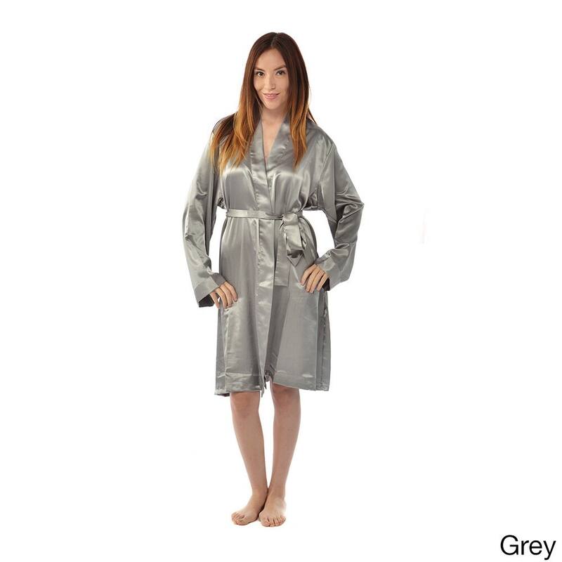 Leisureland Satin Charmeuse Knee-length Kimono Robe - Grey - One Size