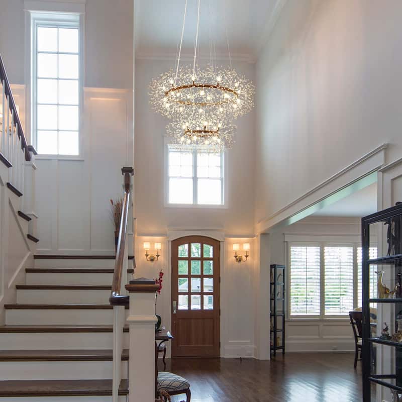 Modern Glam Large 2-Tire Firework Sputnik Crystal Chandelier - W 47.3"