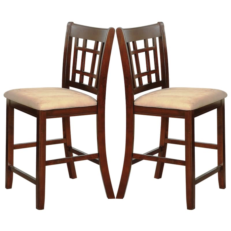 Window Pane Design Wood with Tan Upholstery Counter Hight Dining Stools (Set of 2)