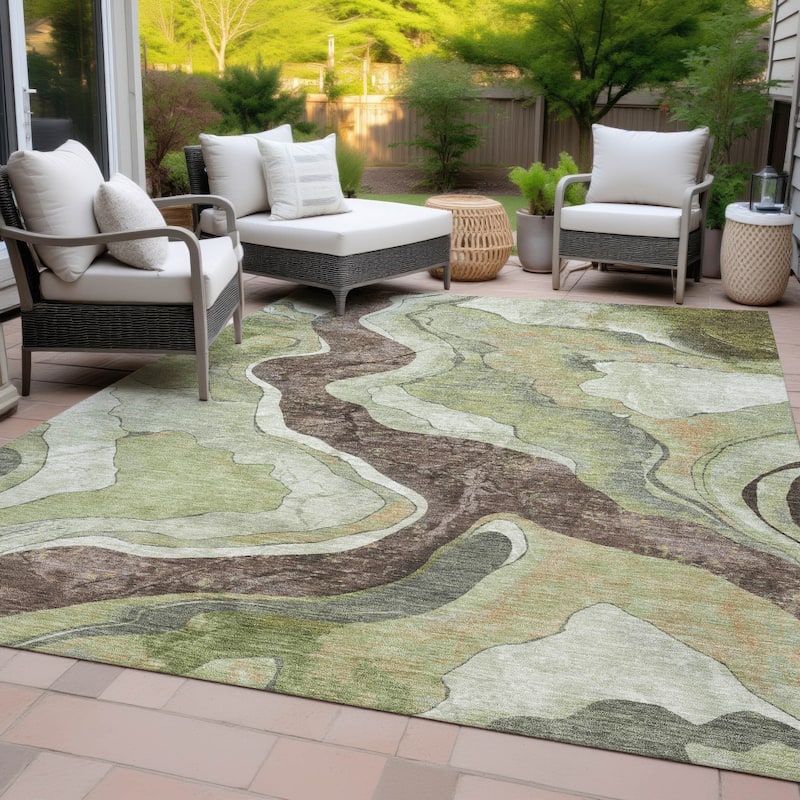 Machine Washable Indoor/Outdoor Contemporary Crackle Chantille Rug