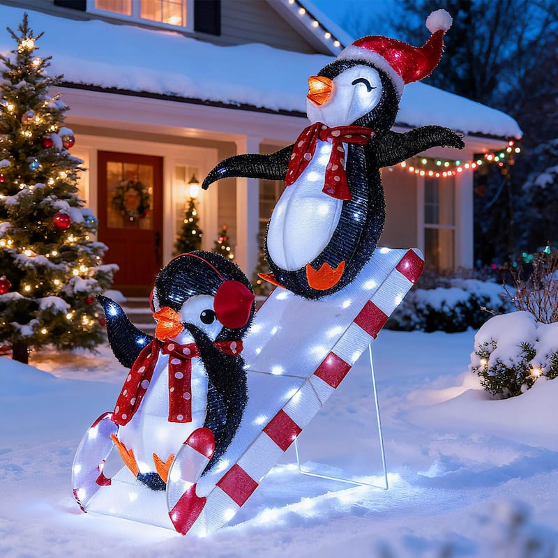 Costway Lighted Christmas Decoration Penguin with 170 LED Lights for - as pic shows - See Details - as pic shows - See Details - overstock.com/bedbathandbeyond.com