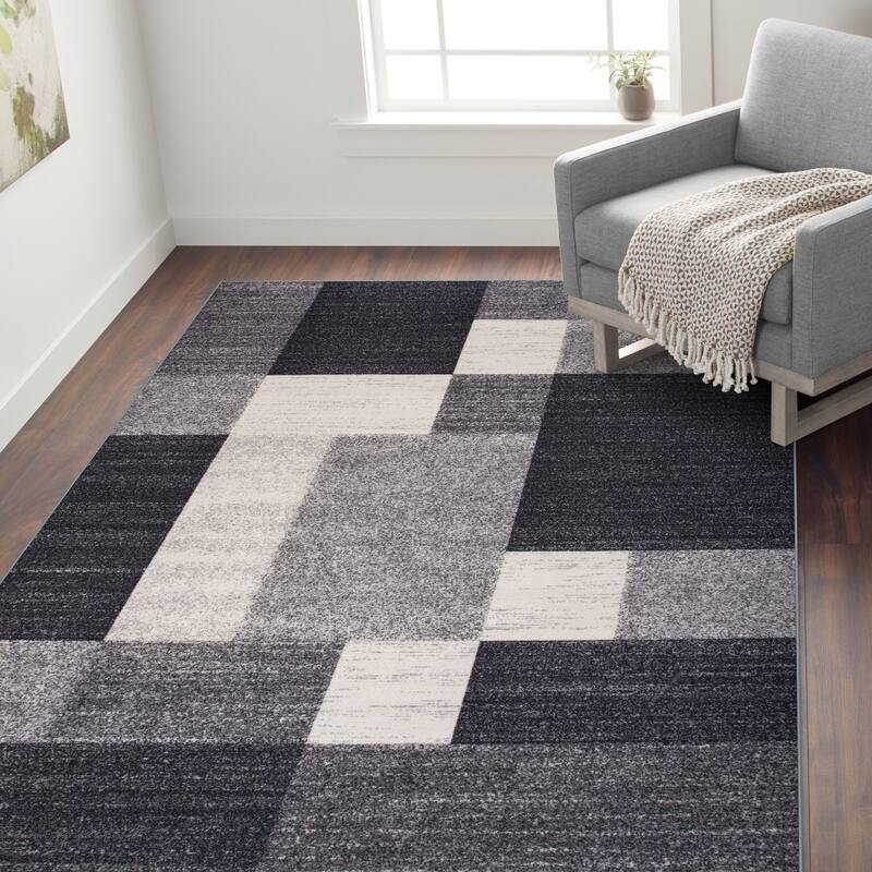 World Rug Gallery Modern Boxes Design Non-slip (Non-skid) Area Rug