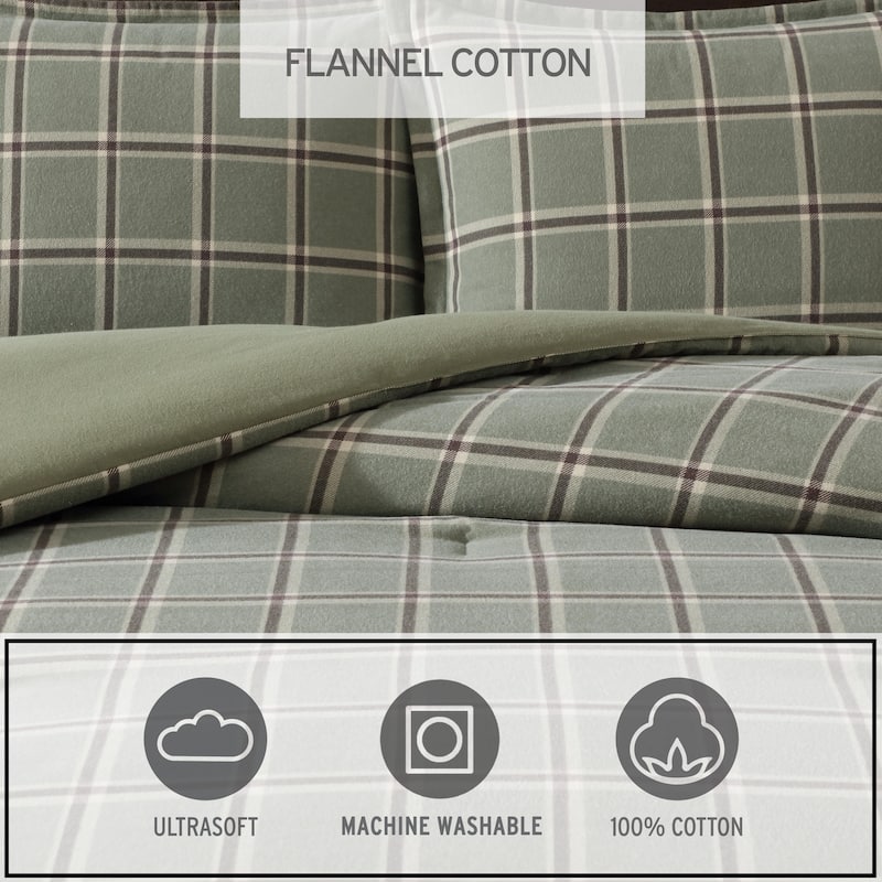 Eddie Bauer Alpine Plaid Cotton Flannel Green Comforter Set
