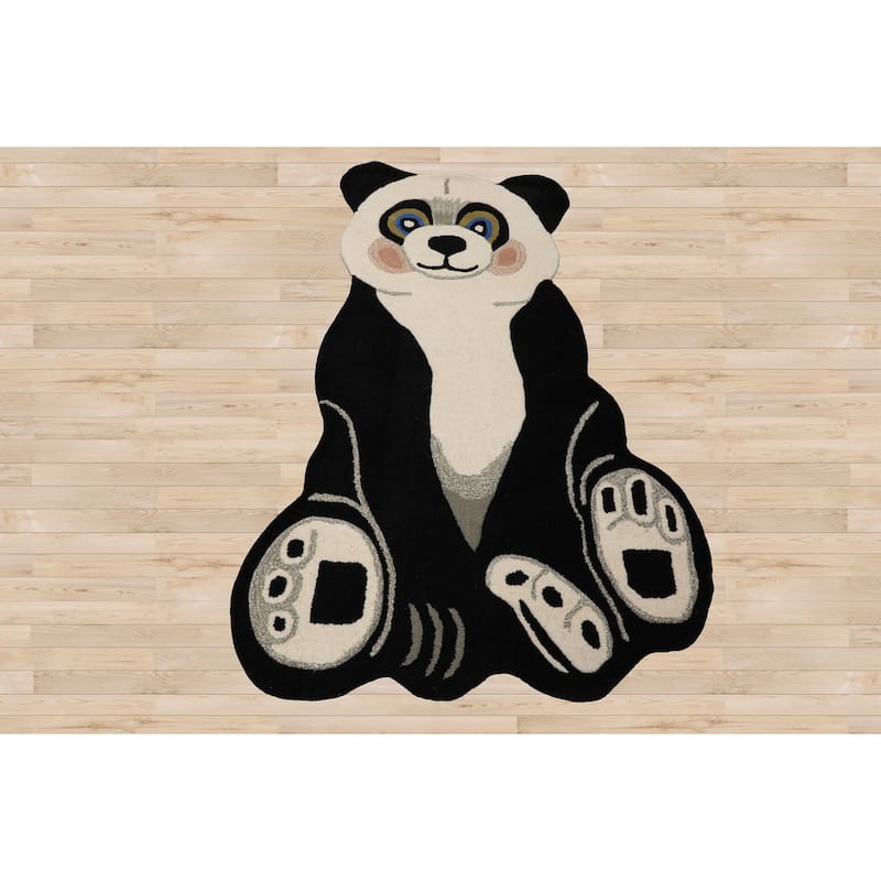 3'x5' Ivory Hand-Tufted Wool Rug Depicting a Modern Panda Theme - 3' x 5'