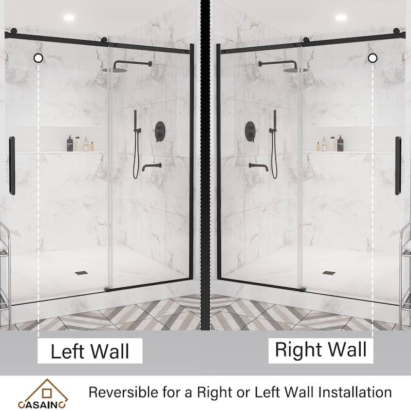 CASAINC 48"/60"W x 76" Sliding Frameless Shower Door with SGCC certification