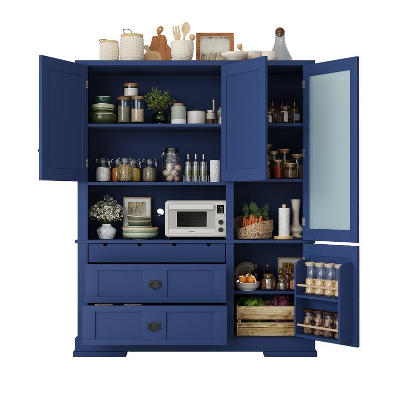 Roomfitters 78 Inch Large Kitchen Pantry Storage Cabinet with Microwave Station and Drawers, Shaker Style