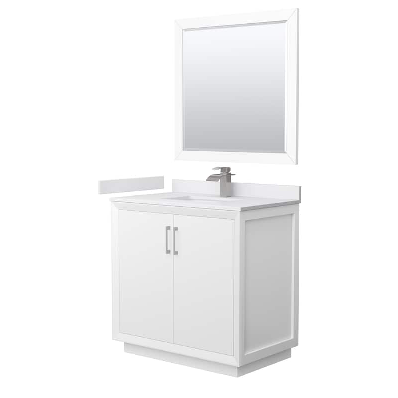 Wyndham Collection WCF414136S-VCA-UNSM34 Strada 36" Free Standing - White / White Cultured Marble Top / Brushed Nickel