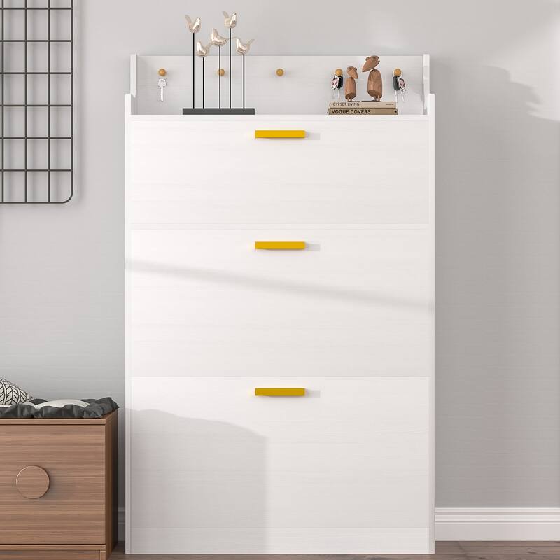 Javlergo Shoe Cabinet with 3 Flip-Up Drawers Freestanding Shoe Organizer with Adjustable Shelf for Entryway Hallway Living Room