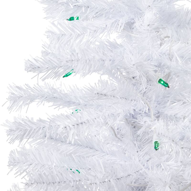 3' Woodbury White Pine Slim Artificial Christmas Tree, Green Lights - 3 Foot