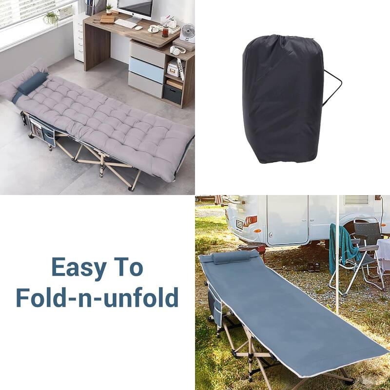 Camping Cot, Folding Camping Cot Folding Cot for Adults with Mattress, Pillow and Side Mesh Holders Holds Weights Up to 500Lbs