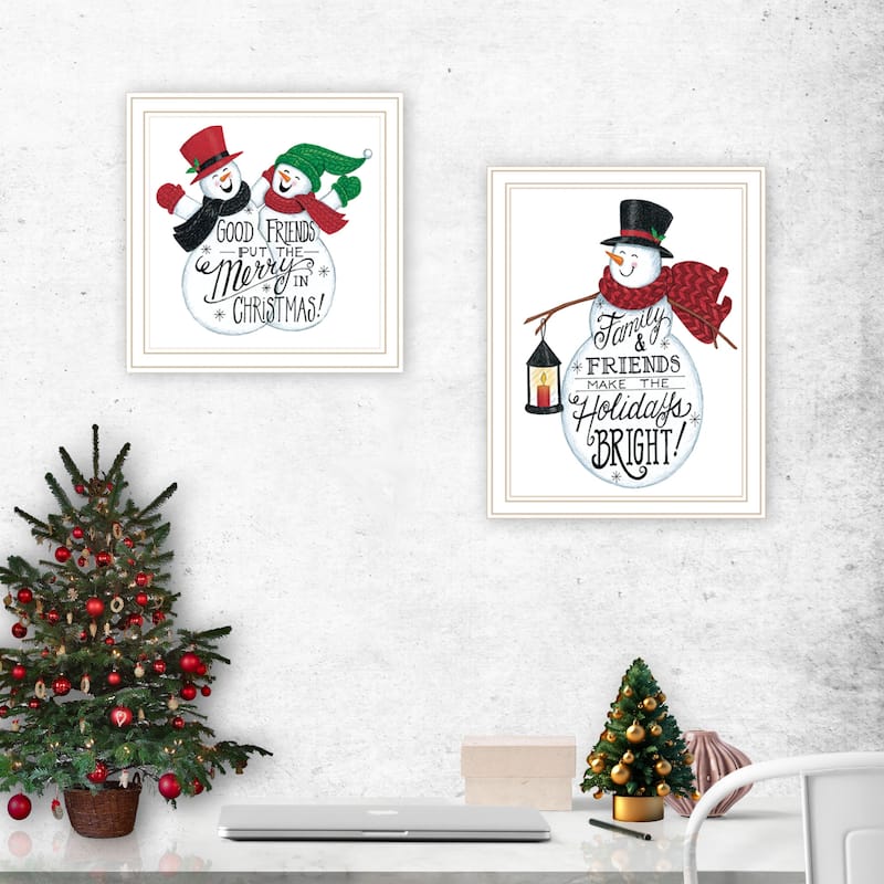 2-Piece Framed Wall Art Set - Good Friends Snowman, White Frame