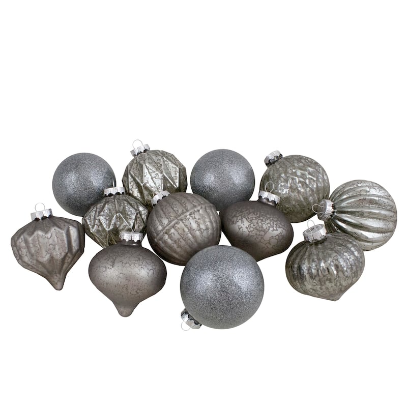 Set of 12 Neutral Tone Finial and Glass Ball Christmas Ornaments - 3.25"