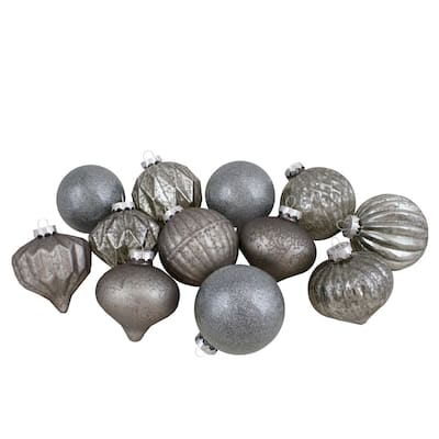 Set of 12 Neutral Tone Finial and Glass Ball Christmas Ornaments - 3.25"