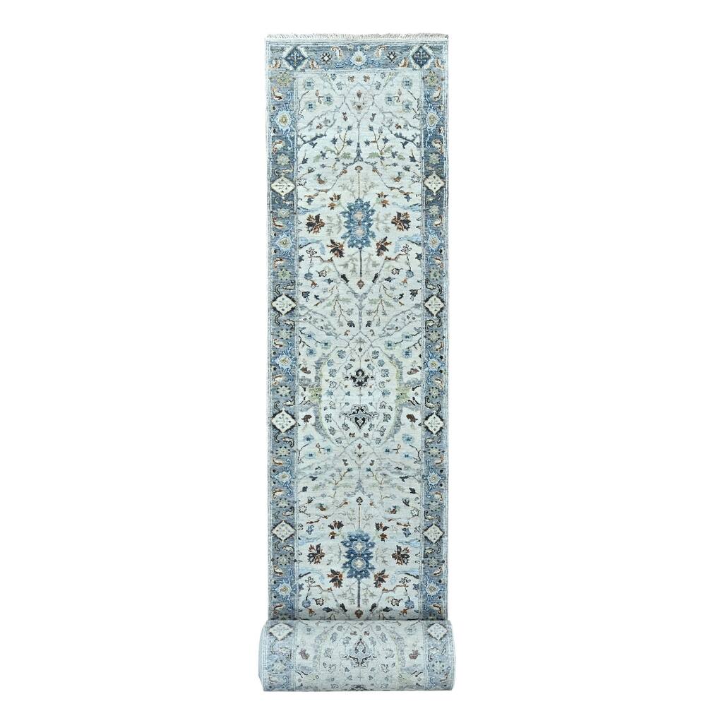 Shahbanu Rugs Argos Gray Soft and Shiny Wool Densely Woven Hand Knotted Oushak Natural Dyes XL Runner Oriental Rug 2'6"x30'4"