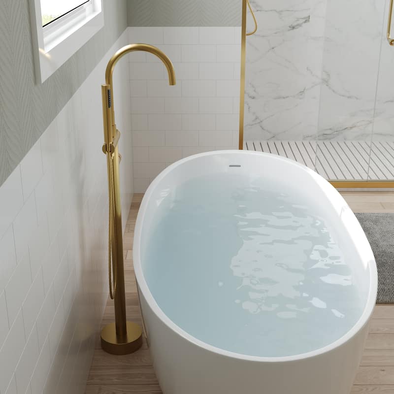 GRANDJOY 1-Handle Freestanding Tub Faucet with Integrated Hand Shower